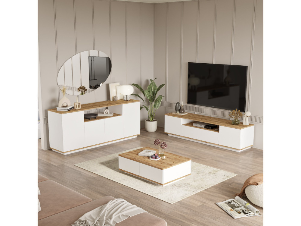 FR18" conjunto de móveis para sala de estar em madeira - 180 x 44 x 44 cm - Branco