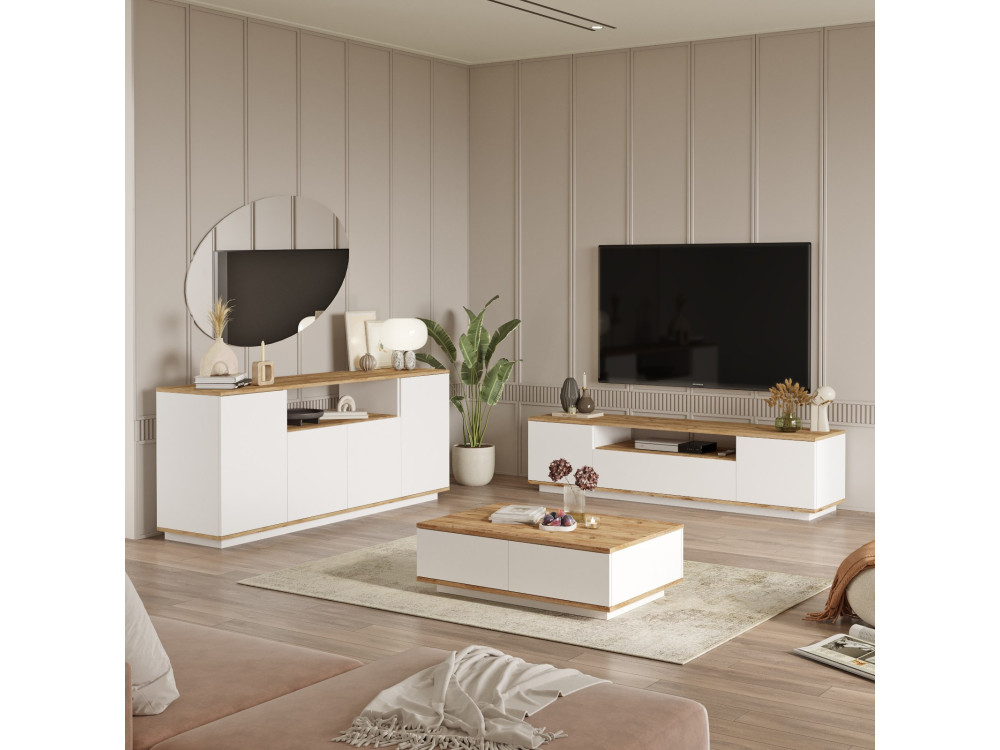 FR18" conjunto de móveis para sala de estar em madeira - 180 x 44 x 44 cm - Branco