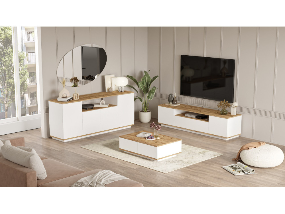 FR18" conjunto de móveis para sala de estar em madeira - 180 x 44 x 44 cm - Branco