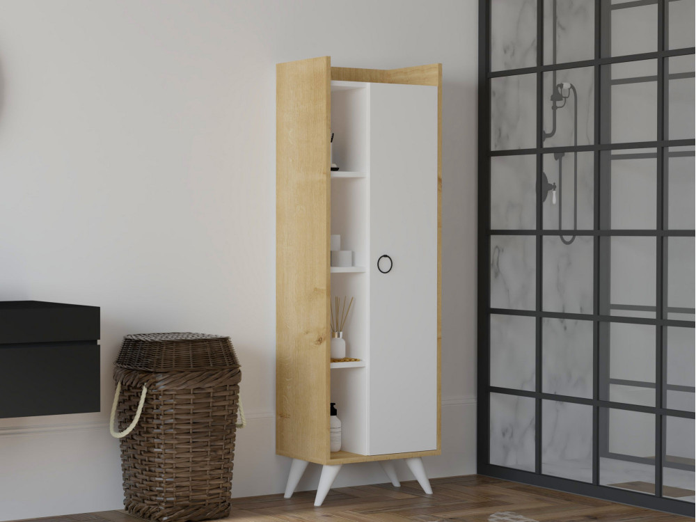 Armário multiusos de madeira "Ilgim" - 50 x 31 x 140 cm - Branco