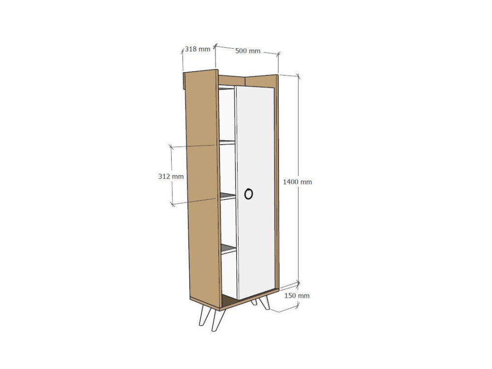 Armário multiusos de madeira "Ilgim" - 50 x 31 x 140 cm - Branco