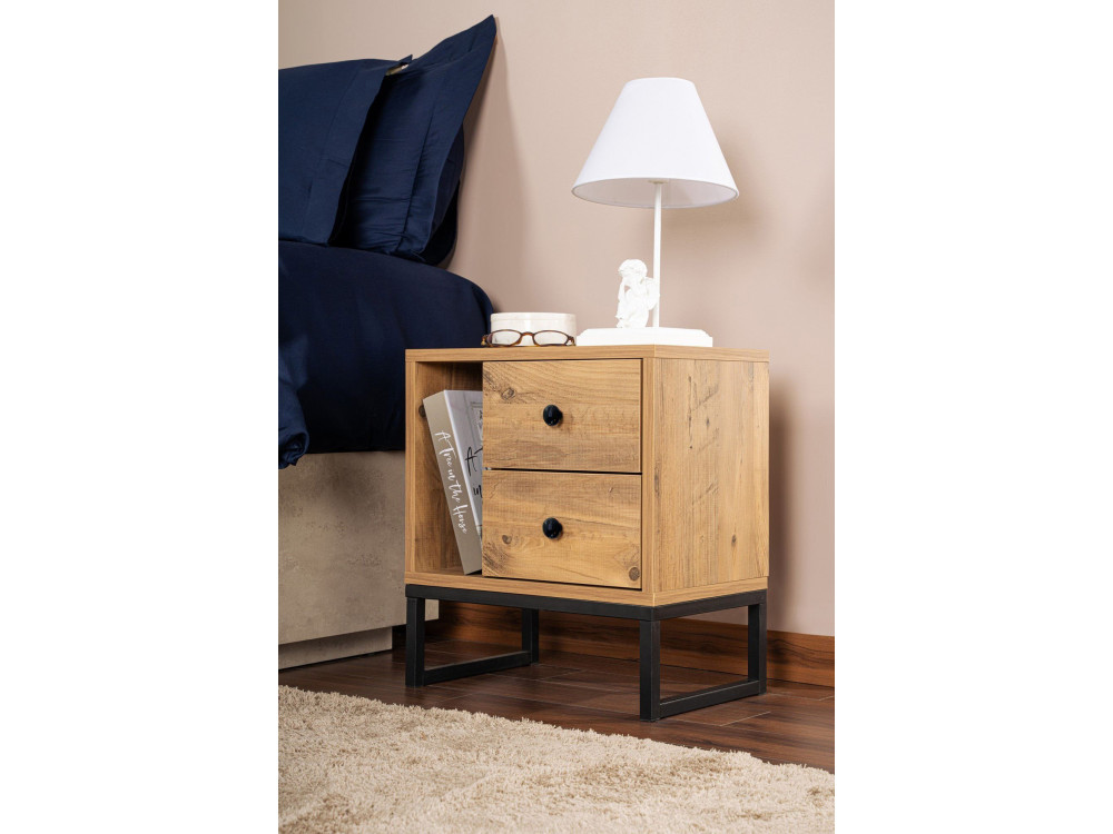 Mesa de cabeceira de madeira "Glimmer" - 45 x 29 x 50 cm - Atlantic PineBlack