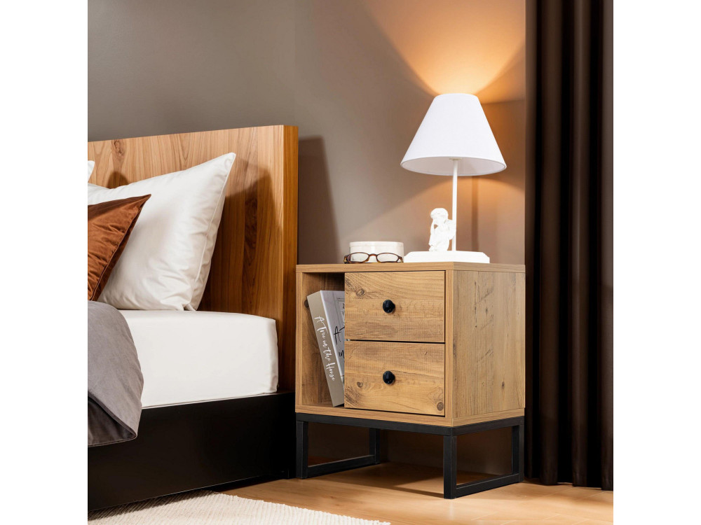 Mesa de cabeceira de madeira "Glimmer" - 45 x 29 x 50 cm - Atlantic PineBlack