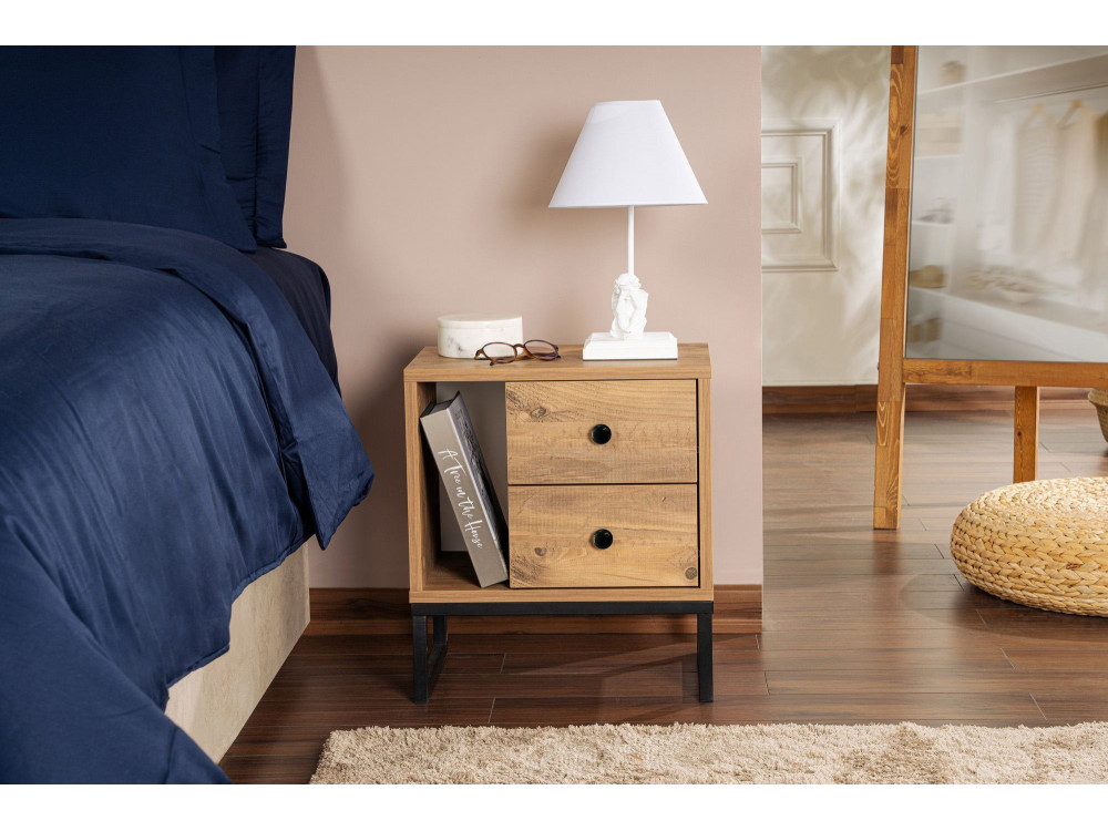 Mesa de cabeceira de madeira "Glimmer" - 45 x 29 x 50 cm - Atlantic PineBlack