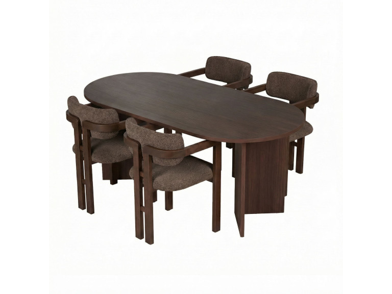 Conjunto de mesa e cadeira de madeira Meridia 4" (5 peças) - 180 x 90 x 75 cm - Castanho