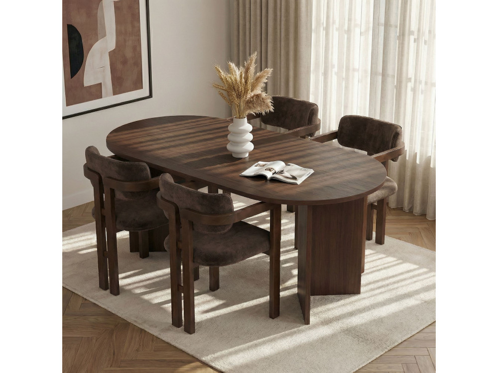 Conjunto de mesa e cadeira de madeira Meridia 4" (5 peças) - 180 x 90 x 75 cm - Castanho