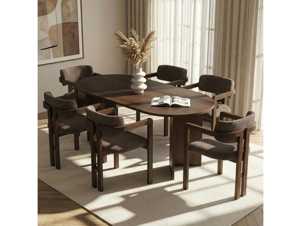Conjunto de mesa e cadeiras de madeira Meridia 6" (7 peças) - 180 x 90 x 75 cm - Castanho
