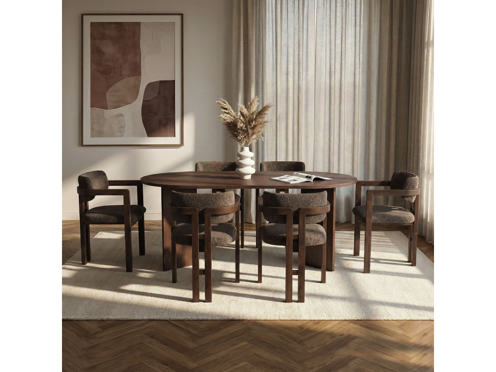 Conjunto de mesa e cadeiras de madeira Meridia 6" (7 peças) - 180 x 90 x 75 cm - Castanho