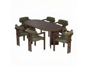 Conjunto de mesa e cadeira de madeira Meridia 6" (7 peças) - 180 x 90 x 75 cm - Verde