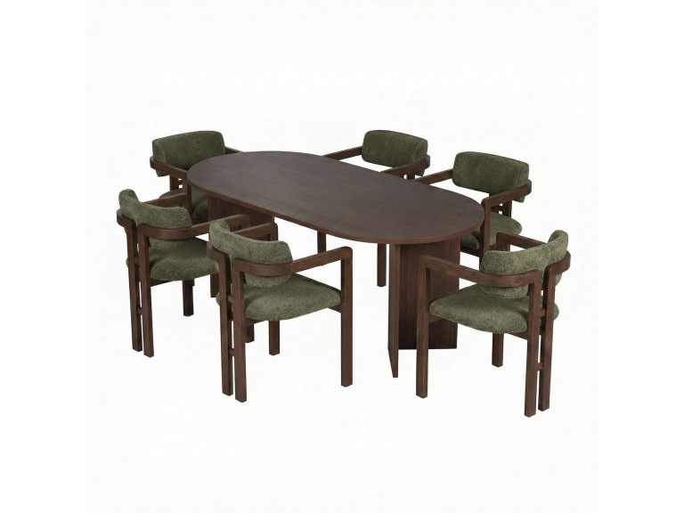 Conjunto de mesa e cadeira de madeira Meridia 6" (7 peças) - 180 x 90 x 75 cm - Verde