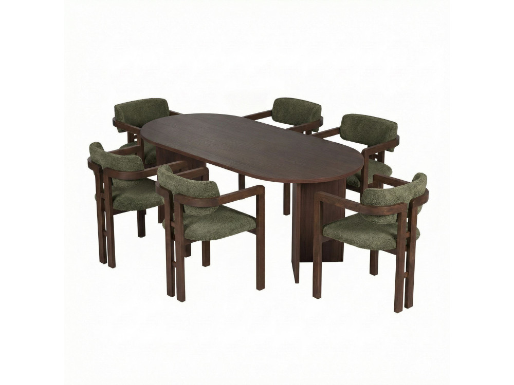 Conjunto de mesa e cadeira de madeira Meridia 6" (7 peças) - 180 x 90 x 75 cm - Verde