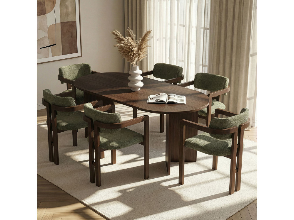 Conjunto de mesa e cadeira de madeira Meridia 6" (7 peças) - 180 x 90 x 75 cm - Verde
