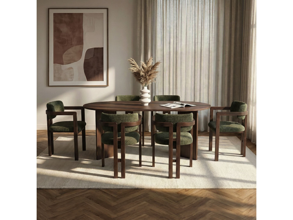Conjunto de mesa e cadeira de madeira Meridia 6" (7 peças) - 180 x 90 x 75 cm - Verde