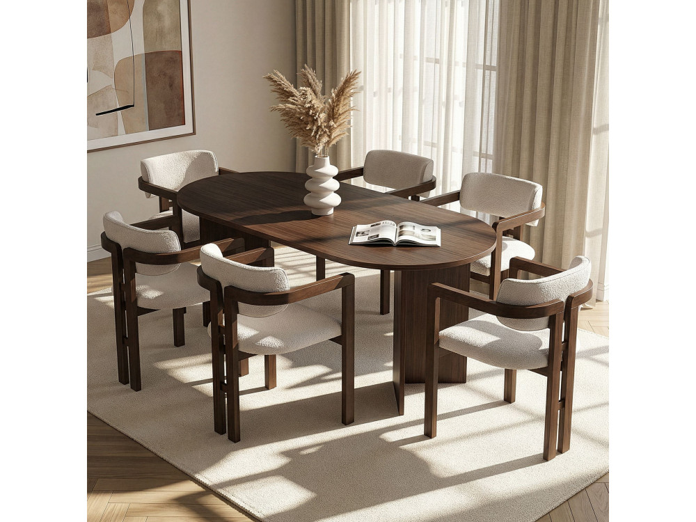Conjunto de mesa e cadeira de madeira Meridia 6" (7 peças) - 180 x 90 x 75 cm - Branco
