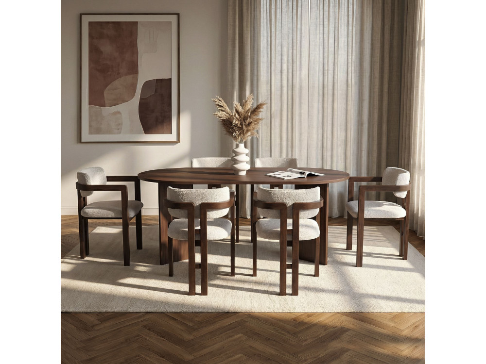 Conjunto de mesa e cadeira de madeira Meridia 6" (7 peças) - 180 x 90 x 75 cm - Branco