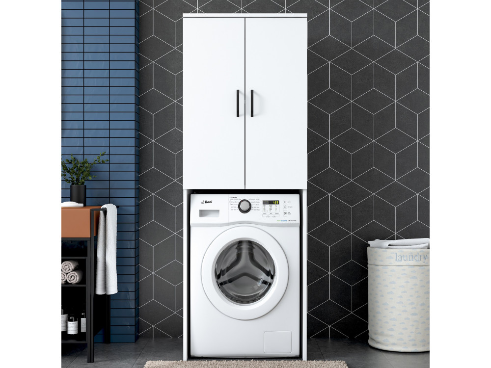 Armário para máquina de lavar roupa "Losal" em madeira - 65 x 62 x 181 cm - Branco