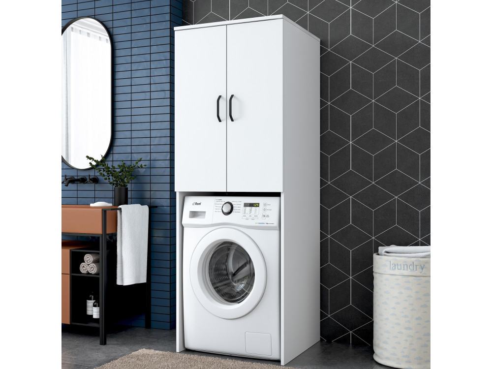 Armário para máquina de lavar roupa "Losal" em madeira - 65 x 62 x 181 cm - Branco
