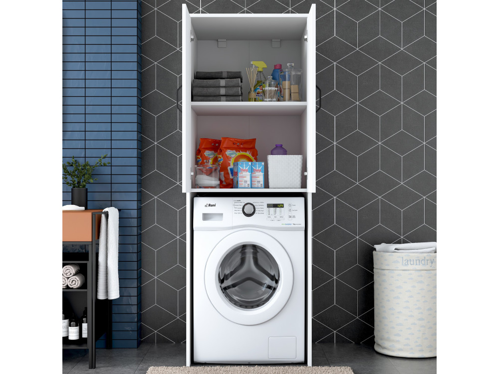 Armário para máquina de lavar roupa "Losal" em madeira - 65 x 62 x 181 cm - Branco