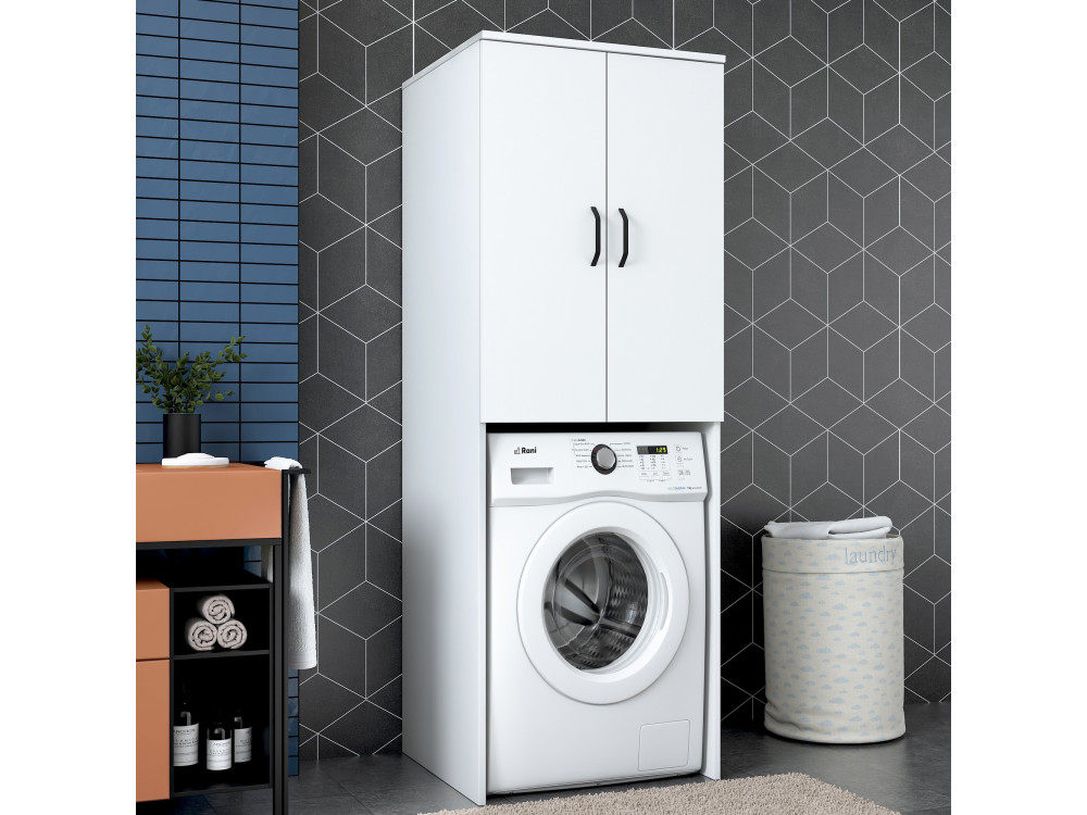 Armário para máquina de lavar roupa "Losal" em madeira - 65 x 62 x 181 cm - Branco