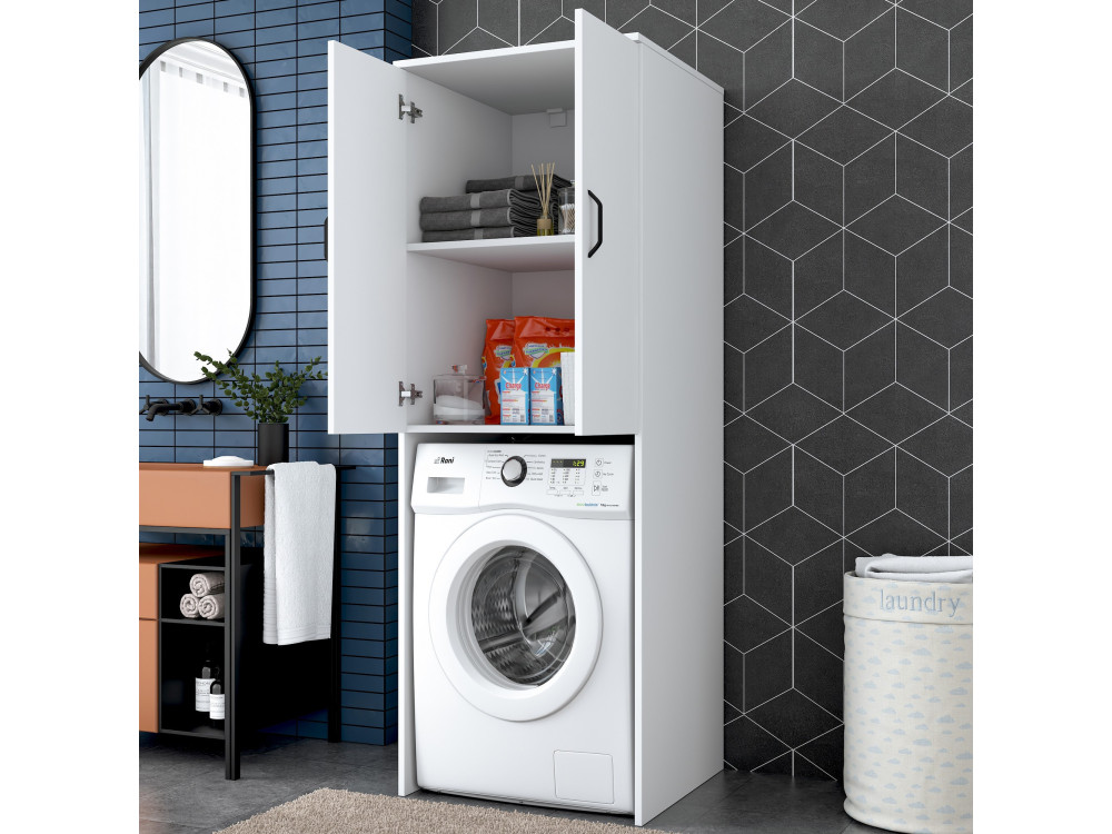 Armário para máquina de lavar roupa "Losal" em madeira - 65 x 62 x 181 cm - Branco