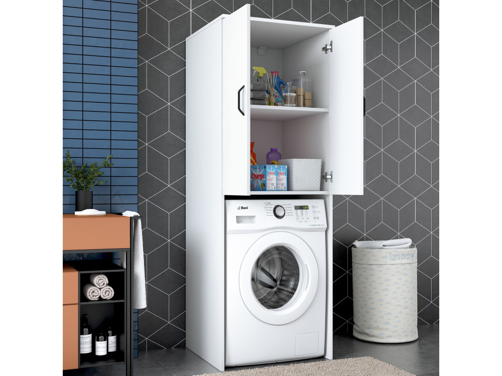 Armário para máquina de lavar roupa "Losal" em madeira - 65 x 62 x 181 cm - Branco