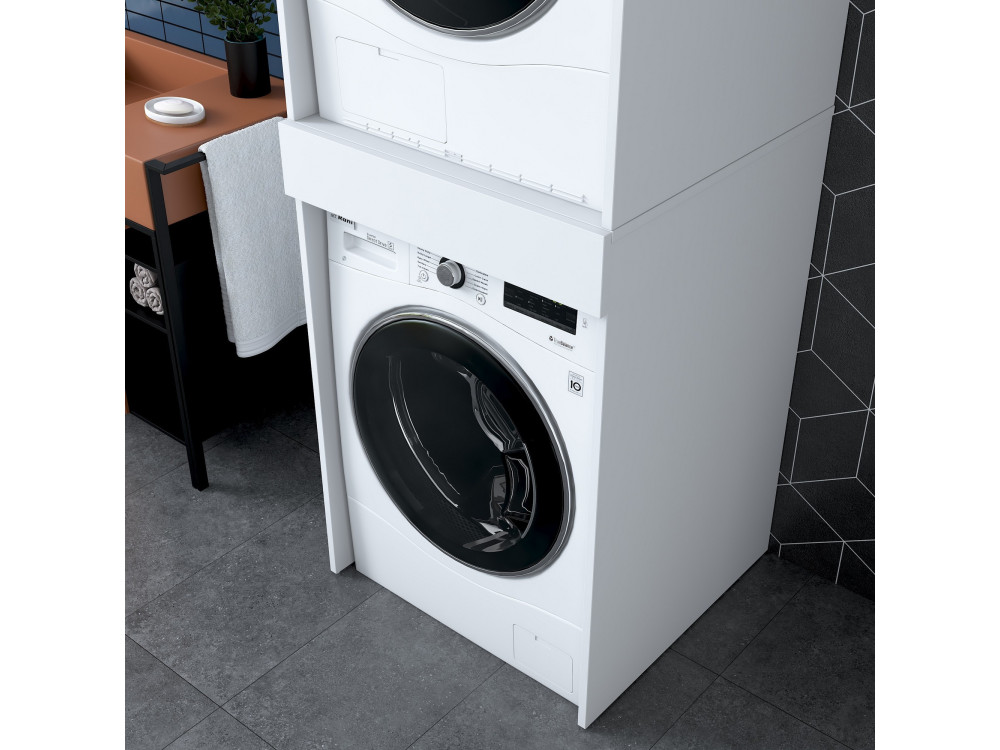 Armário para máquina de lavar roupa "Dorma" em madeira - 66 x 65 x 189 cm - Branco