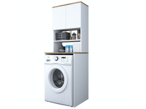 Armário de madeira "Kado" para máquina de lavar roupa - 65 x 60 x 183 cm - Branco