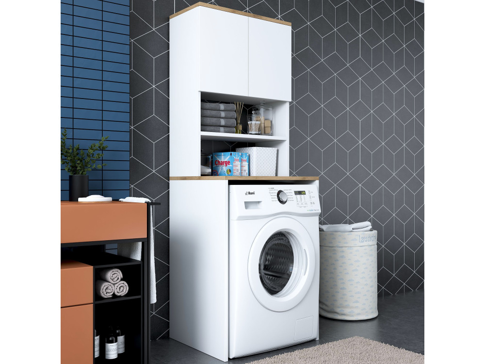 Armário de madeira "Kado" para máquina de lavar roupa - 65 x 60 x 183 cm - Branco