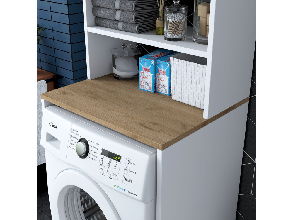 Armário de madeira "Kado" para máquina de lavar roupa - 65 x 60 x 183 cm - Branco