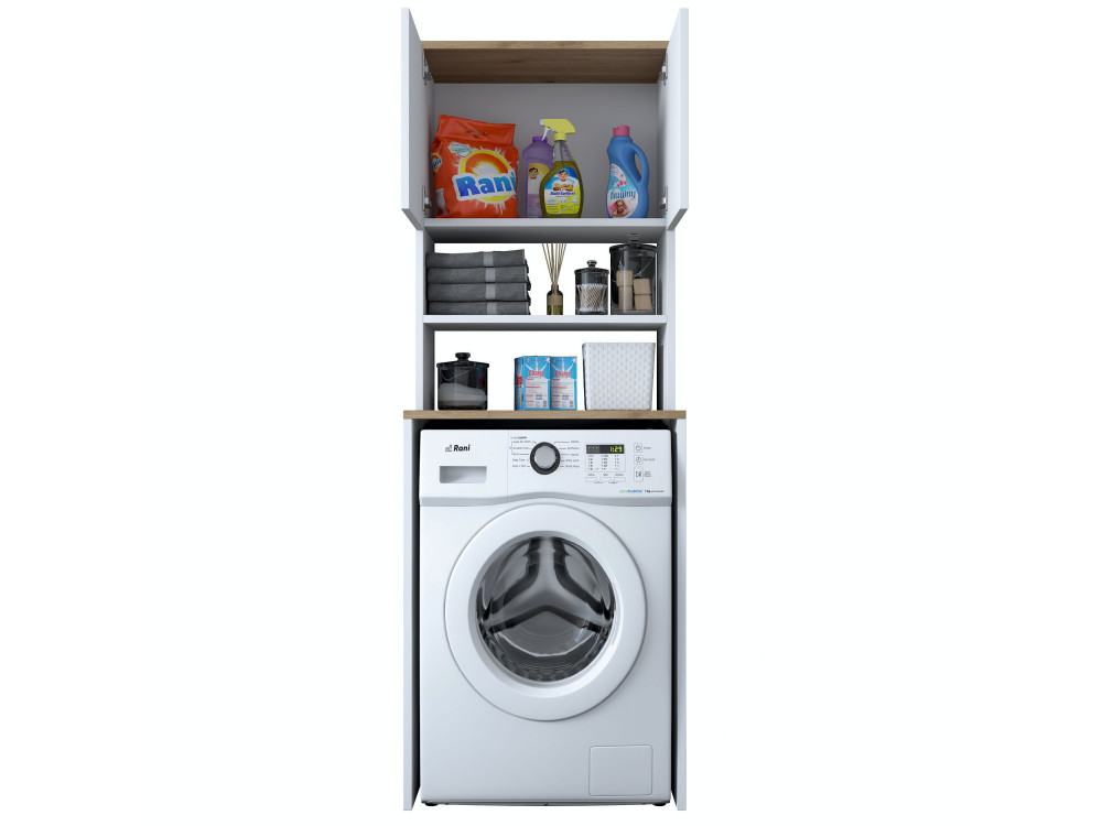 Armário de madeira "Kado" para máquina de lavar roupa - 65 x 60 x 183 cm - Branco