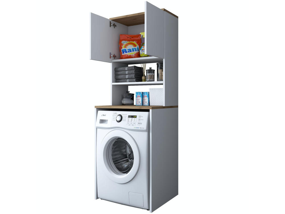 Armário de madeira "Kado" para máquina de lavar roupa - 65 x 60 x 183 cm - Branco