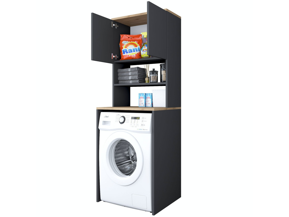 Armário de madeira "Kado" para máquina de lavar roupa - 65 x 60 x 183 cm - Cinzento antracite
