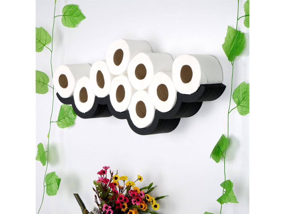 Suporte de madeira para papel higiénico "WC018 - 62 x 16 x 9 cm - Preto
