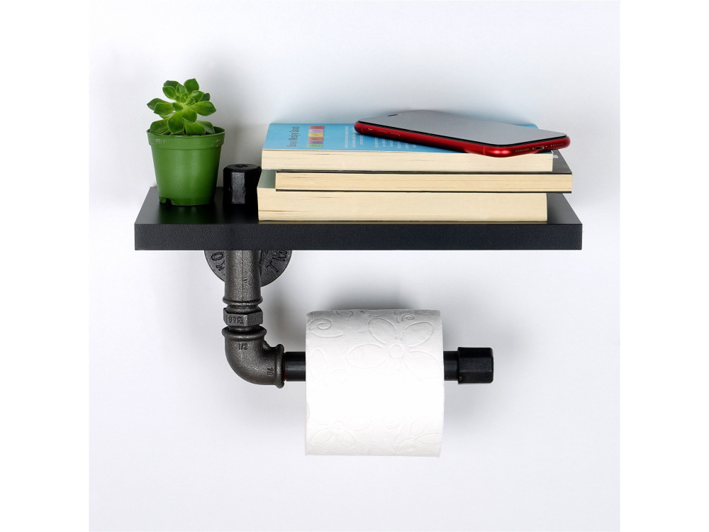 Suporte para papel higiénico em madeira "Boruraf239" - 30 x 23 x 12 cm - Preto