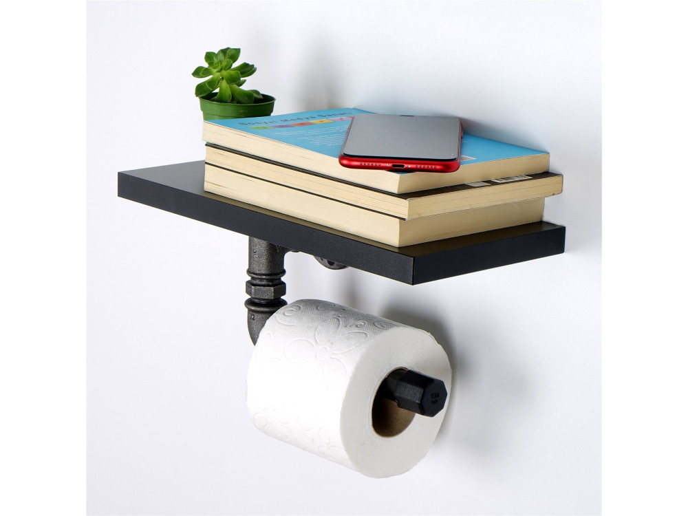Suporte para papel higiénico em madeira "Boruraf239" - 30 x 23 x 12 cm - Preto
