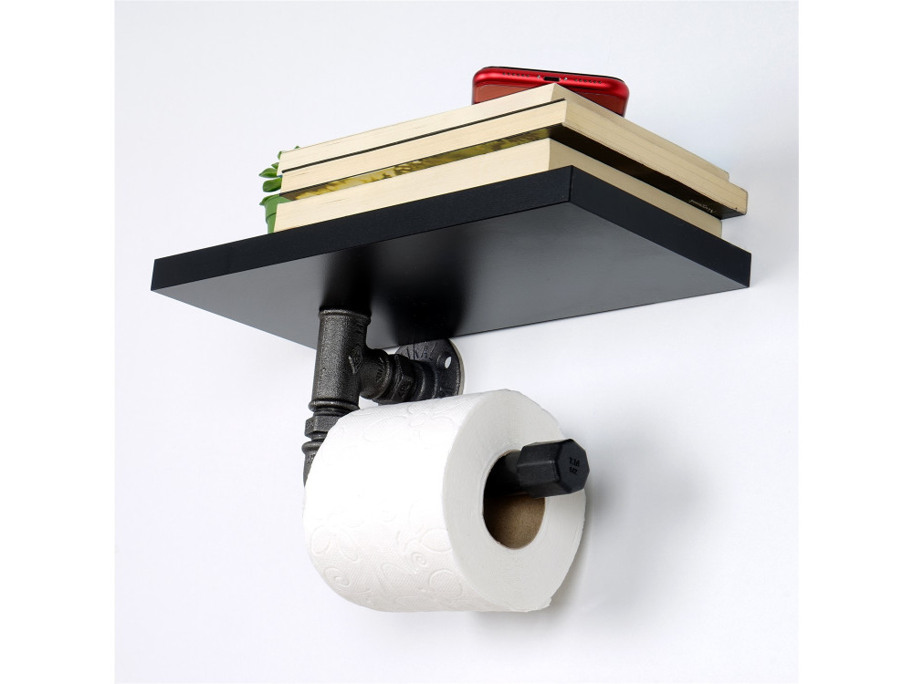 Suporte para papel higiénico em madeira "Boruraf239" - 30 x 23 x 12 cm - Preto