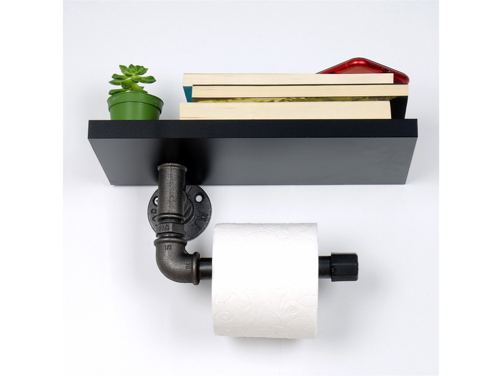 Suporte para papel higiénico em madeira "Boruraf239" - 30 x 23 x 12 cm - Preto
