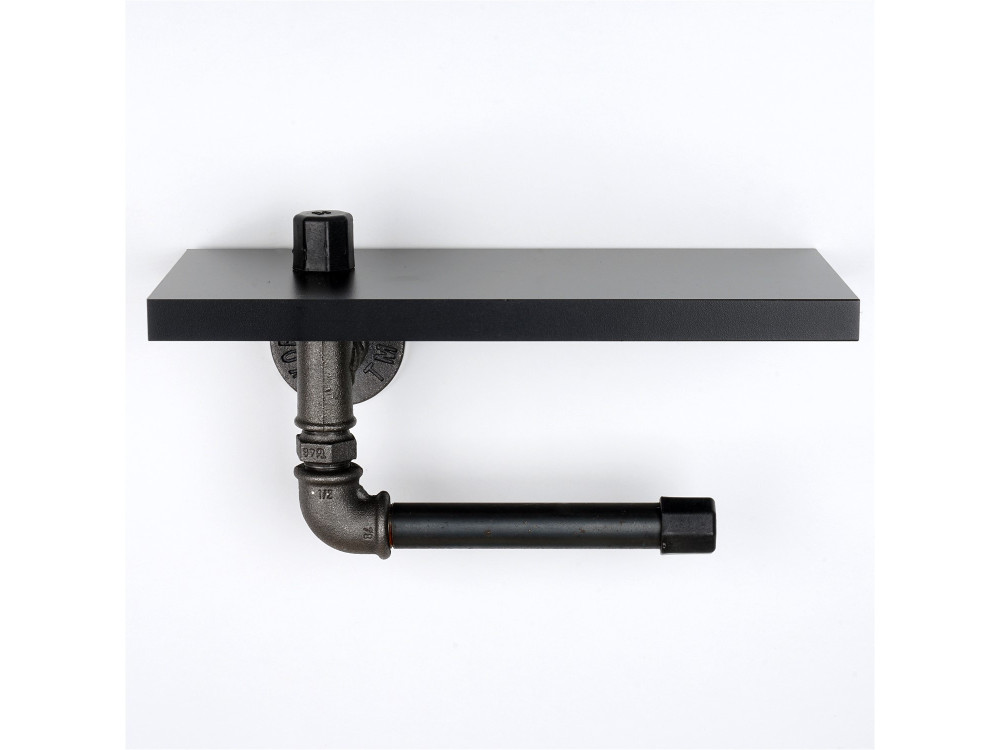 Suporte para papel higiénico em madeira "Boruraf239" - 30 x 23 x 12 cm - Preto