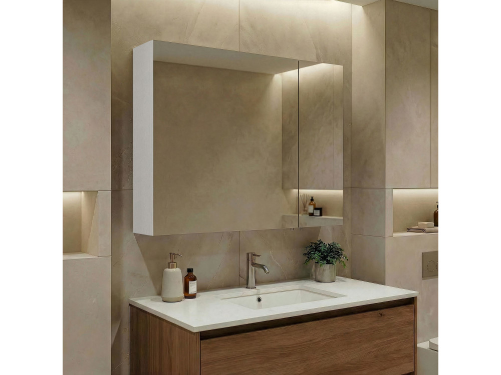 Móvel de casa de banho com espelho «Side 80» - 79 x 16 x 66 cm - Branco mate