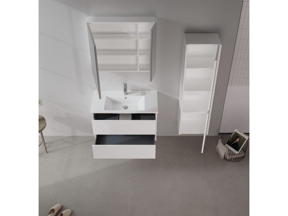 Móvel de casa de banho com espelho «Side 80» - 79 x 16 x 66 cm - Branco mate