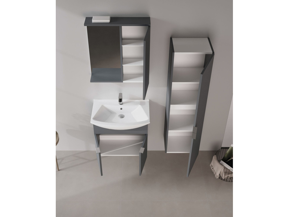 Móvel de casa de banho com espelho «Purus 65» - 63 x 18 x 68 cm - Antracite mate