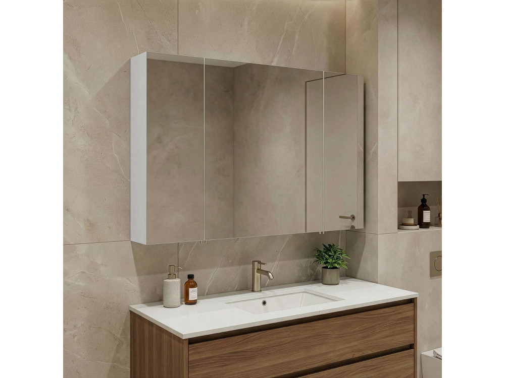 Móvel de casa de banho com espelho «Side 100» - 100 x 16 x 66 cm - Branco mate