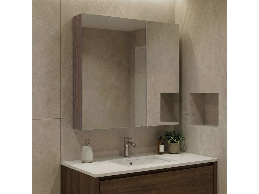 Móvel de casa de banho com espelho «Side 60» - 60 x 16 x 66 cm - Nogueira escura
