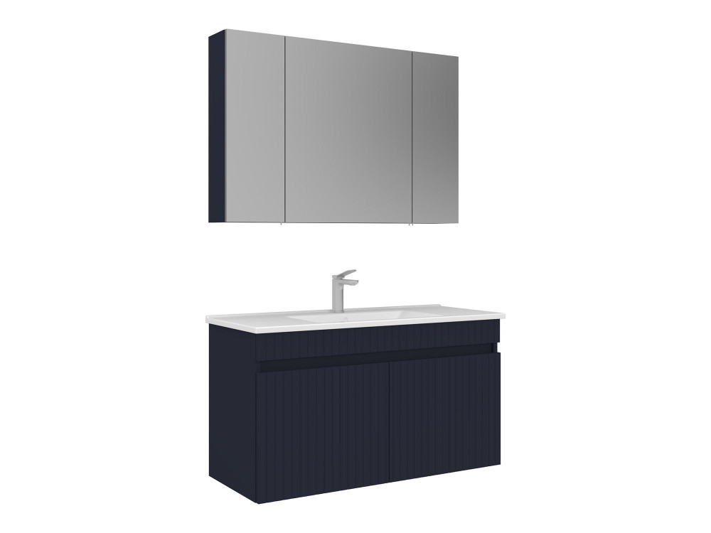 Conjunto de móvel com lavatório e espelho (2 peças) «Tivoli 100» - 100 x 45 x 57 cm - Azul-marinho mate