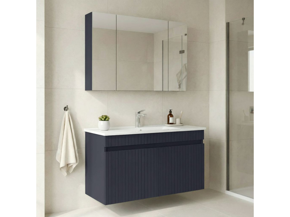 Conjunto de móvel com lavatório e espelho (2 peças) «Tivoli 100» - 100 x 45 x 57 cm - Azul-marinho mate