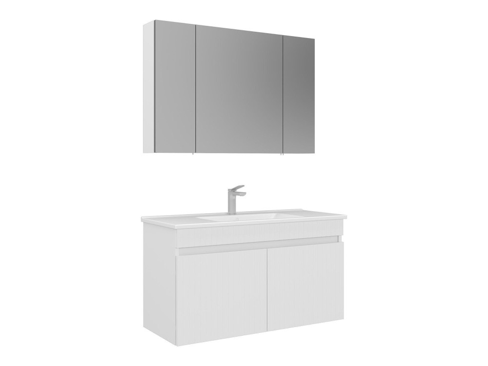 Conjunto de móvel com lavatório e espelho (2 peças) «Tivoli 100» - 100 x 45 x 66 cm - Branco mate
