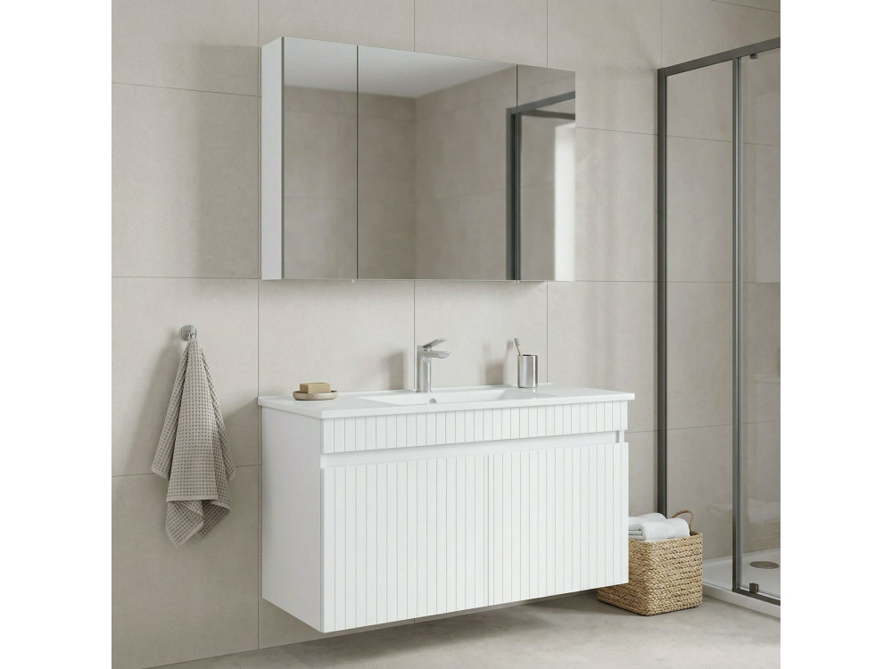 Conjunto de móvel com lavatório e espelho (2 peças) «Tivoli 100» - 100 x 45 x 66 cm - Branco mate