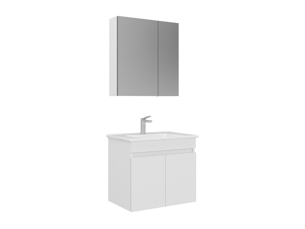 Conjunto de móvel de lavatório com espelho (2 peças) «Tivoli 65» - 65 x 45 x 57 cm - Branco mate