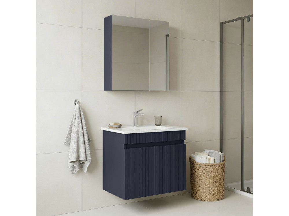 Conjunto de móvel com lavatório e espelho (2 peças) «Tivoli 65» - 65 x 45 x 57 cm - Azul-marinho mate