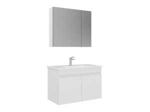 Conjunto de móvel de lavatório com espelho (2 peças) «Tivoli 85» - 85 x 45 x 57 cm - Branco mate